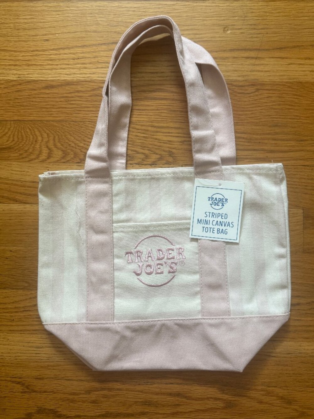 Trader Joe's Striped Mini Canvas Tote Bag Pink NWT
